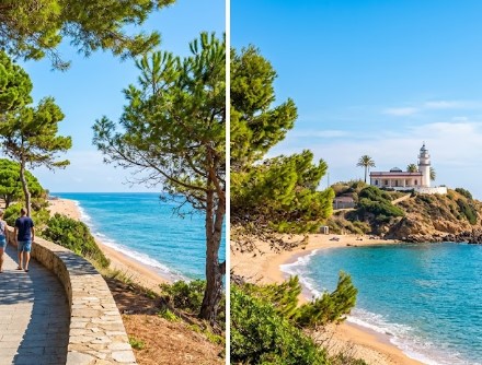 Vistas del paseo marítimo, el faro y el entorno costero de Calella